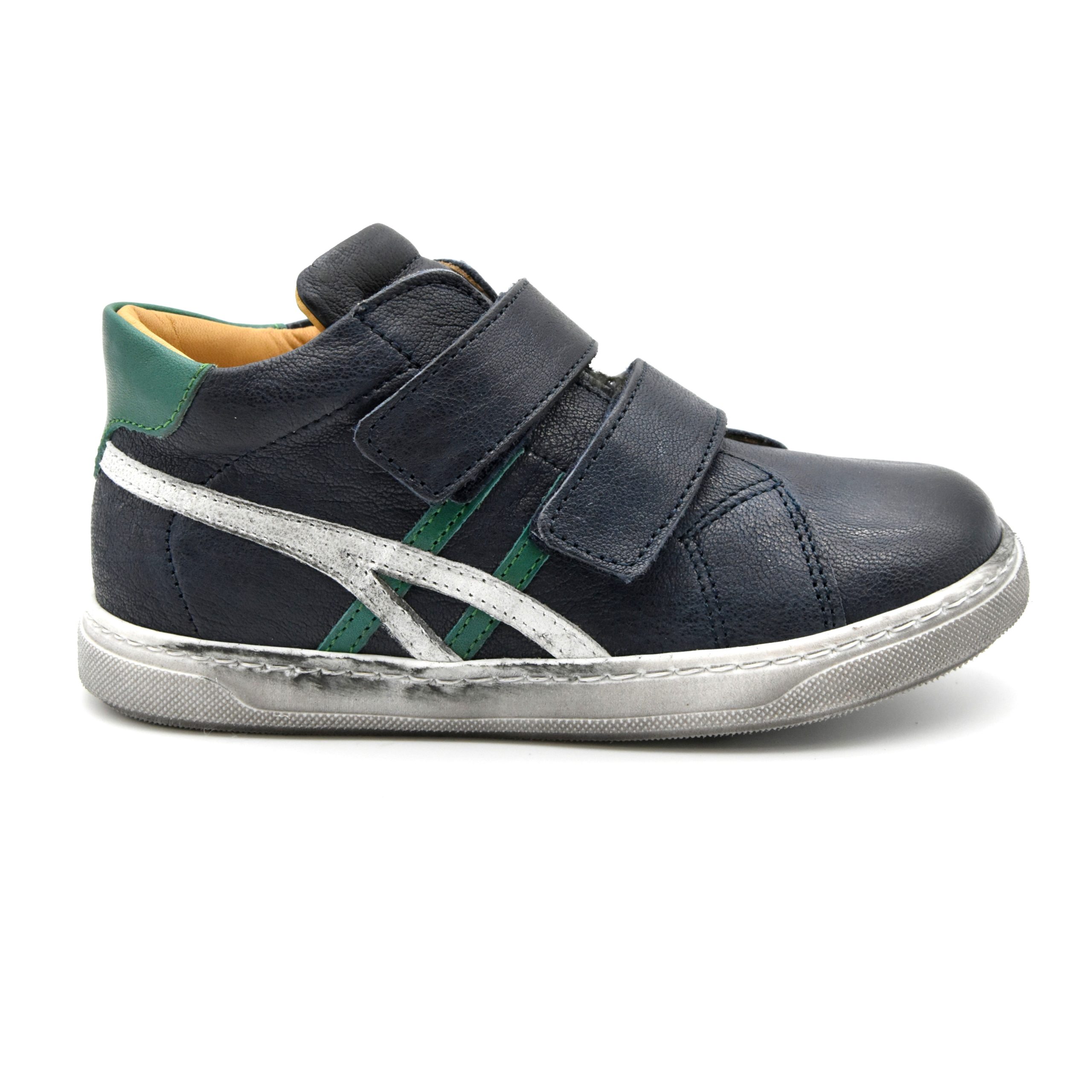 Zecchino D'oro, sneakers, velcro, pelle, made in Italy, blu scuro, verde, profilo