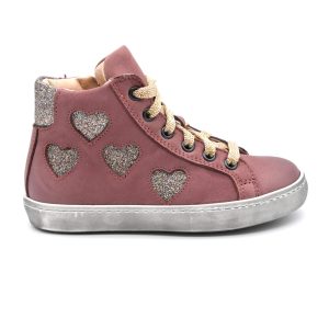 Galatea, sneakers, made in Italy, lacci, zip, pelle, oro cuori, rosa, profilo