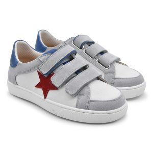 Zecchino D'oro, sneakers, made in Italy, bianco, grigio, azzurro, stella rossa, nabuk, pelle, velcro, fronte