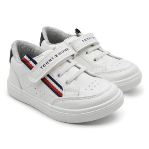 Tommy Hilfiger, sneakers, pelle, velcro, bianco, rosso, blu, primi passi, profilo