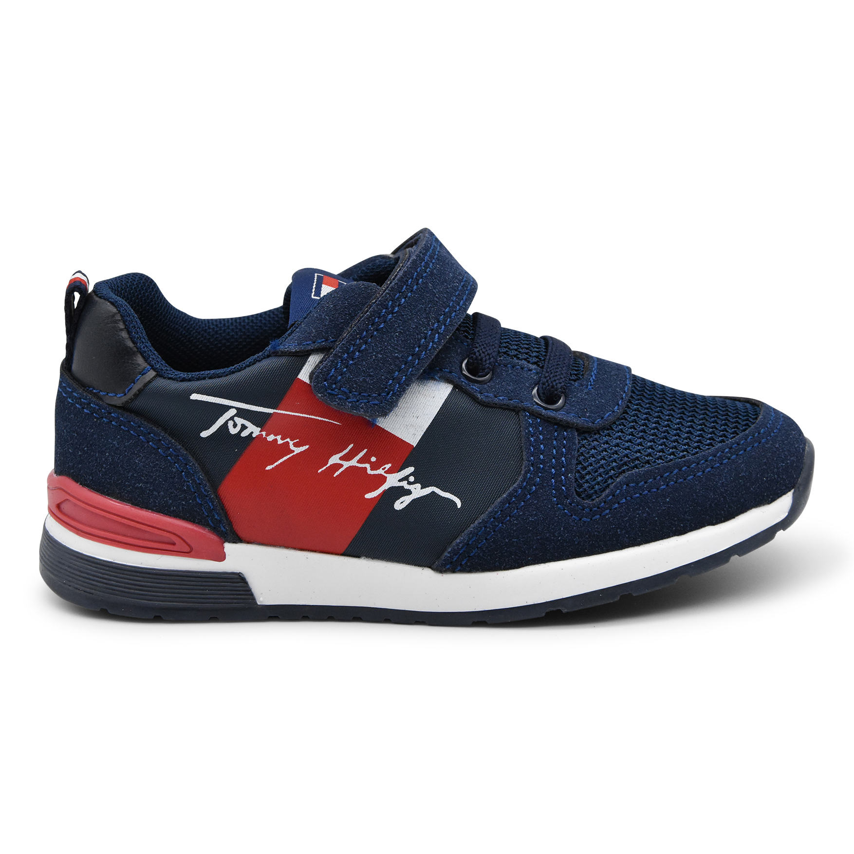 Tommy Hilfiger, sneakers, lacci elasticizzati, velcro, rosso, blu, profilo