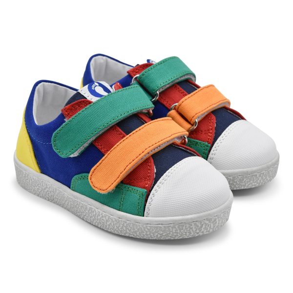 Walkey, sneakers, made in Italy, tessuto, canvas, blu, rosso, verde, arancio, velcro, fronte