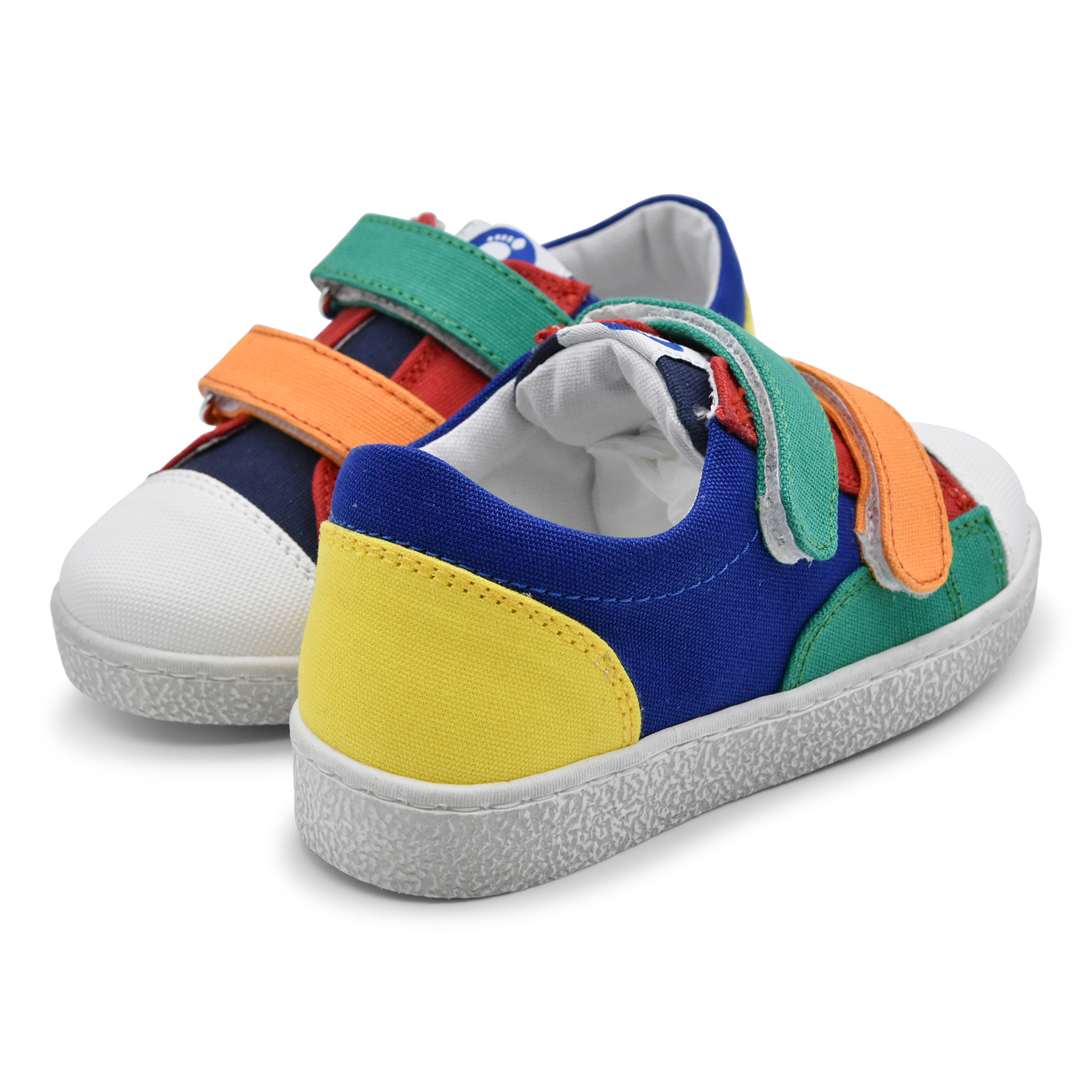 Walkey, sneakers, made in Italy, tessuto, canvas, blu, rosso, verde, arancio, velcro, retro