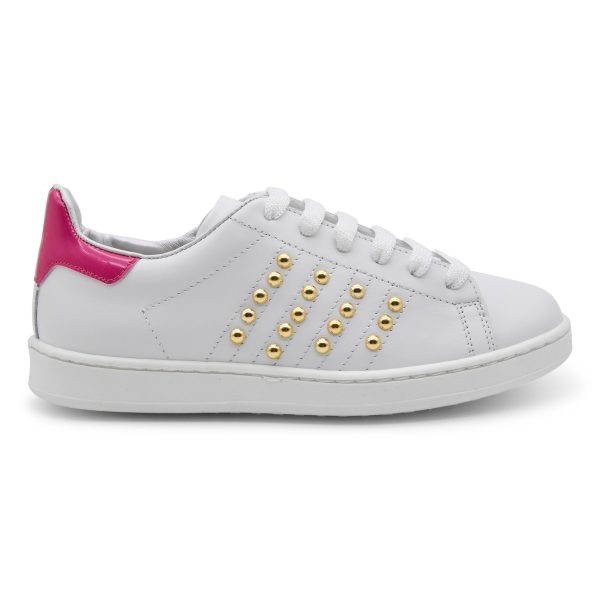Zecchino D'oro sneakers, made in Italy, pelle, lacci, zip, rosa, fucsia, fuxia, bianco, oro, profilo