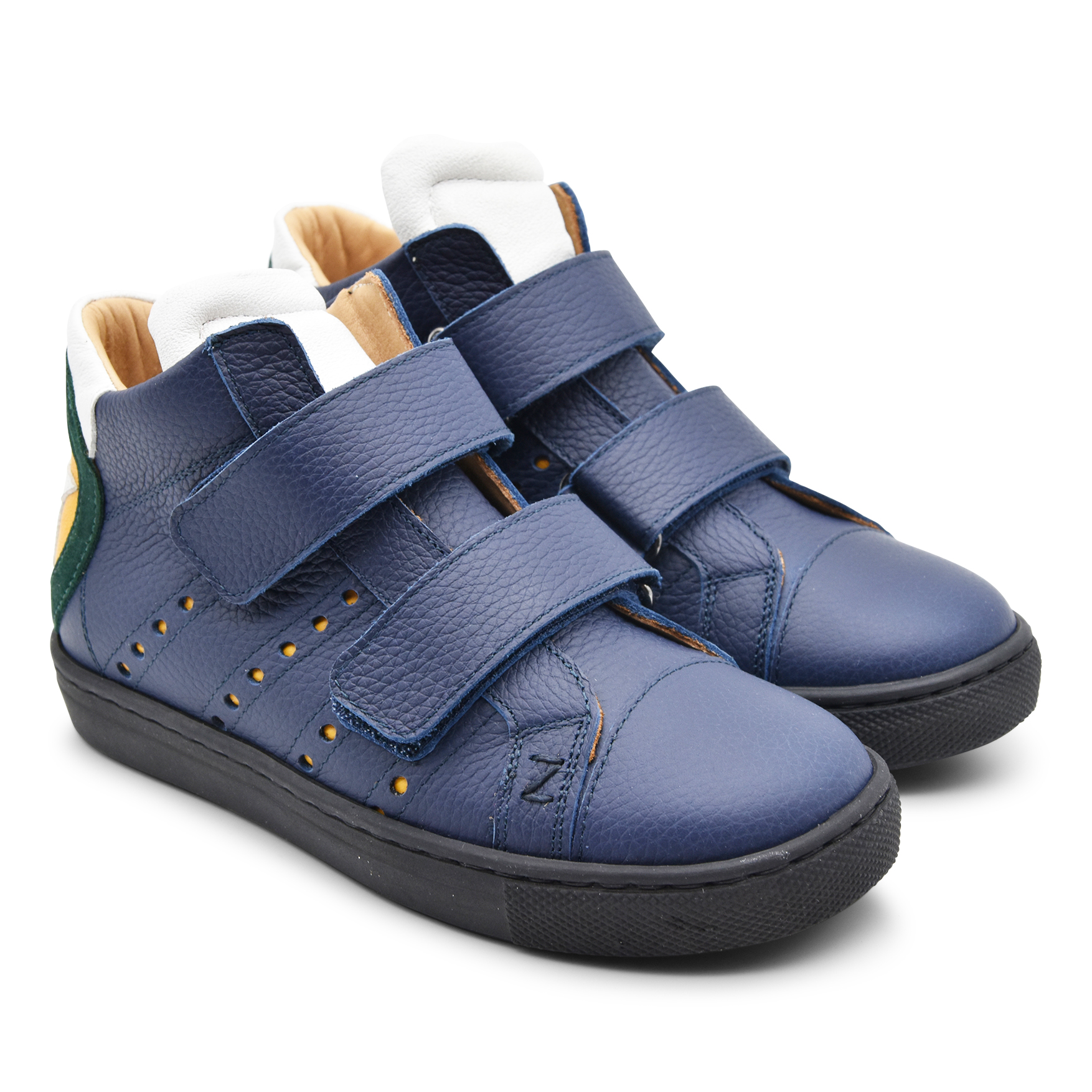 Zecchino D'oro, made in Italy, sneakers alta, pelle, blu, velcro, fronte