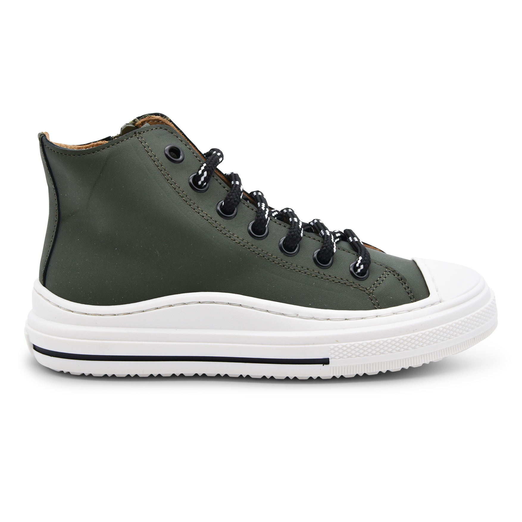 Zecchino D'oro, made in Italy, sneakers alta, pelle, verde, lacci zip, profilo
