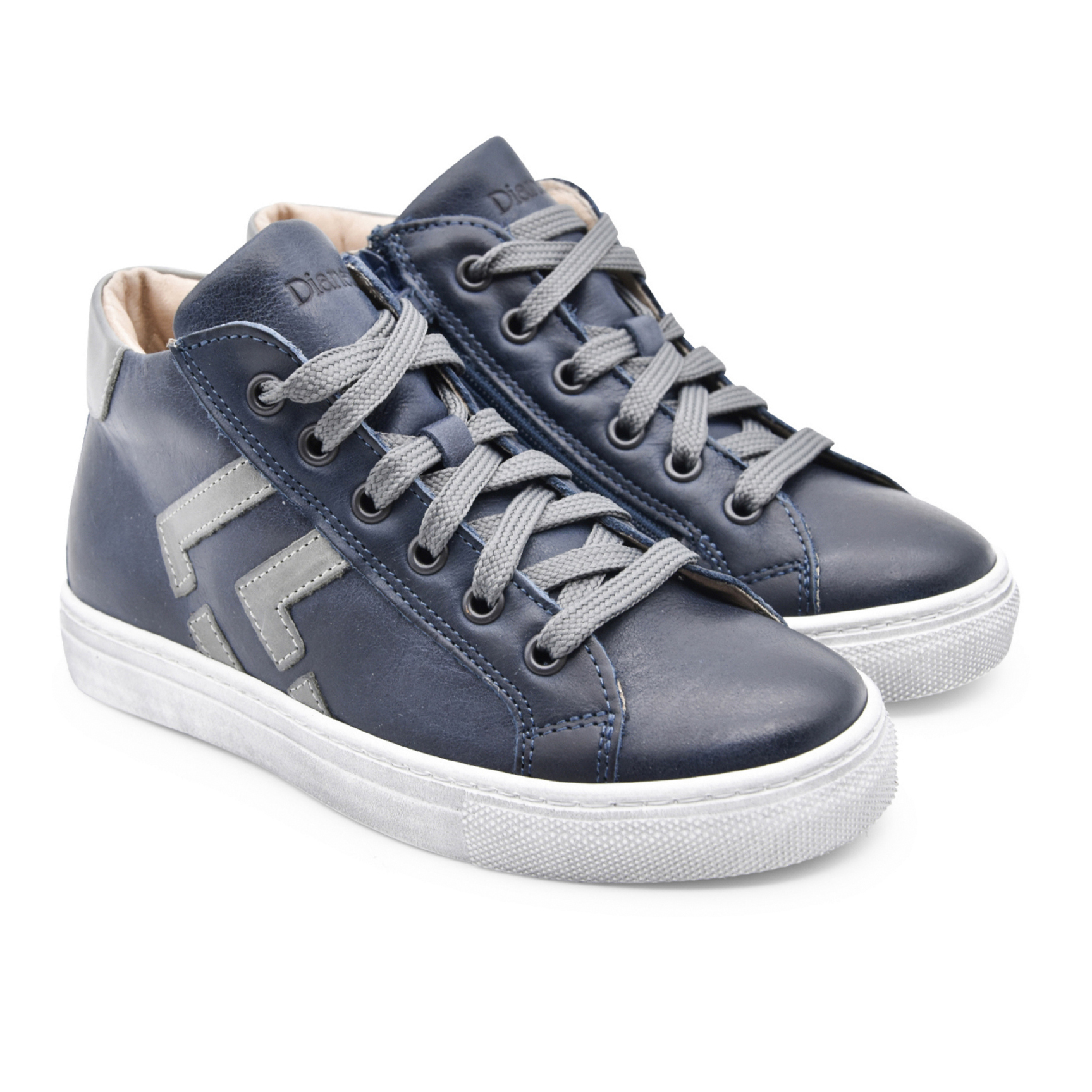 Dianetti Casual, sneakers, made in Italy, pelle, lacci, zip, blu, grigio, fronte