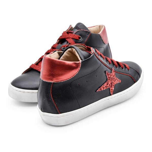 Dianetti Casual, sneakers, made in Italy, pelle, lacci, zip, nero, rosso glitter, retro