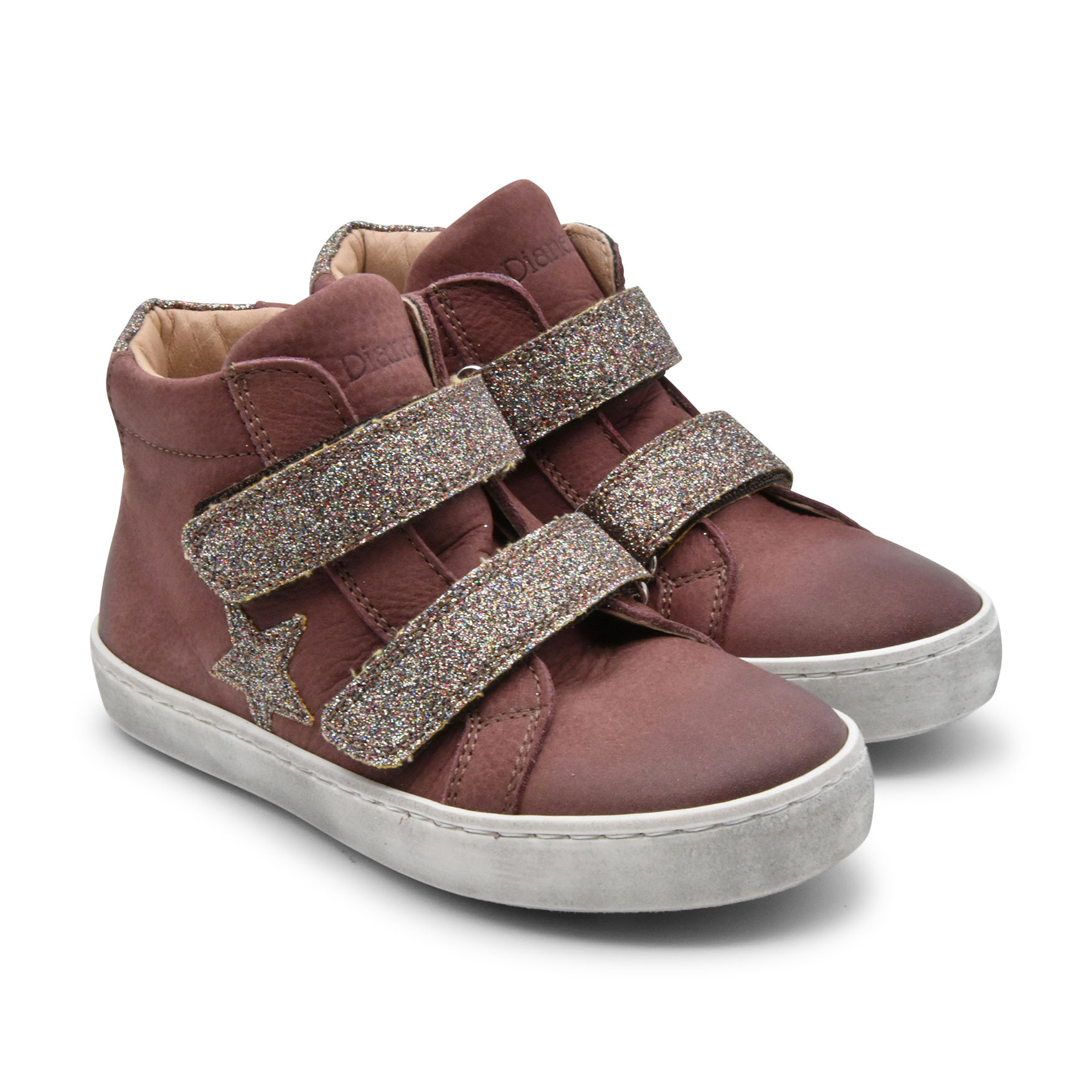 Dianetti Casual, Galatea, sneakers, made in italy, pelle nabuk, stella glitter, velcro, zip rosa oro, fronte