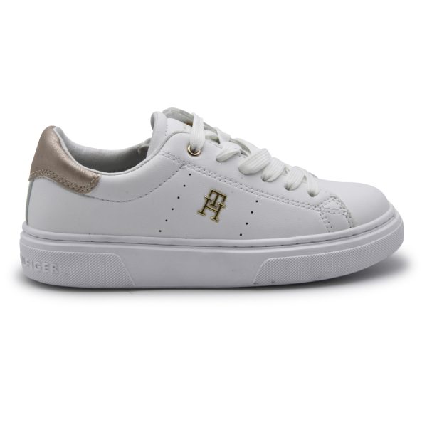 Tommy Hilfiger, sneakers, pelle, bianco, platino, lacci, zip