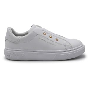 Tommy Hilfiger, sneakers, pelle, bianco, oro, easy on